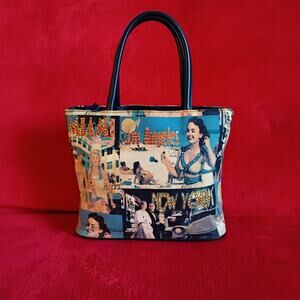 VTG 1950s Movie Pin Up Postcard Collage Handbag Rhinestone Miami New York LA